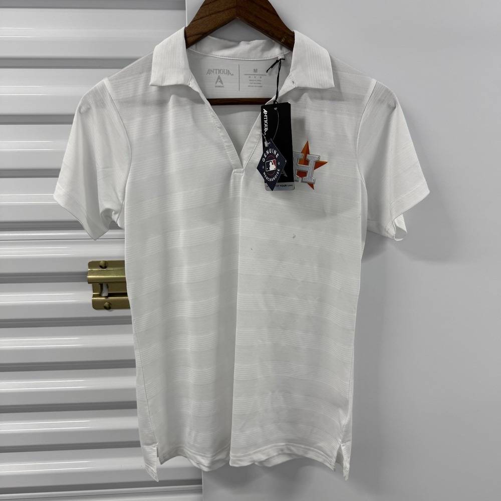 Houston Astros Antigua Womens M White Polo Shirt MLB Golf NWT